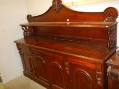 A large mahogany four door sideboard, 200 x 50 x 91 cm, back height 168 cm, COLLECT ONLY.