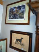 2 framed prints of Greyhound dogs (49cm x 62cm & 37cm x 46cm)