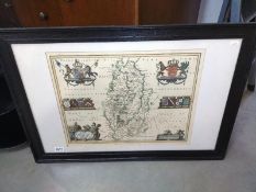 A framed & glazed Johannes Blaesus map of Nottingham & surrounds, COLLECT ONLY.