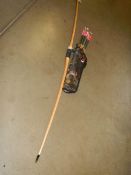 An English laminated longbow, 38lb at 28" draw, with arrows, case, arm protector & finger tab,
