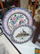 A Limoge Mont St. Michel plate and a Portuguese hand painted charger. COLLECT ONLY.