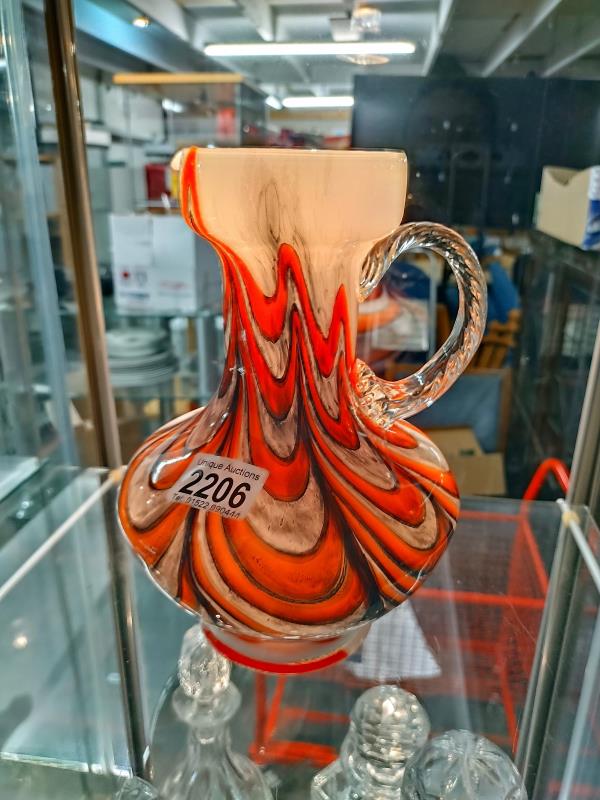 A 1970's Murano glass jug by Carlo Moretti. Height 23.5cm
