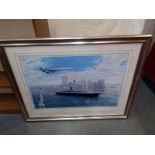 A silver coloured framed & glazed print 'Salute to the ocean' signed by the artist John Young &