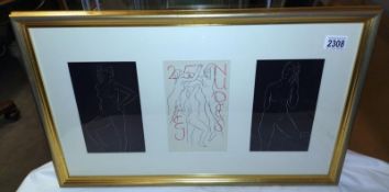 Eric Gill (1882-1940) Three female nude engravings (in one frame) from 25 nudes including