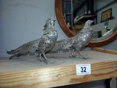 A pair of silver plated pheasants