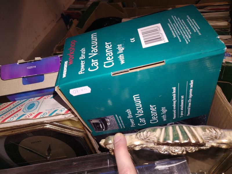 A box of household goods including clock, mirror small vacuum cleaner etc, - Image 4 of 6