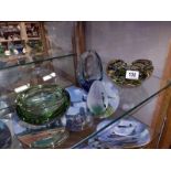 Three studio glass bowls and a paperweight