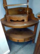 A solid pine corner washstand with drawer. 90cm x 61cm x height 66cm. Total height 90cm. COLLECT