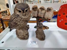 A Poole pottery owl and field mouse plus 1 other group figure of owls