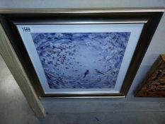 A silver framed print of birds. 57.5cm x 57.5cm. COLLECT ONLY.