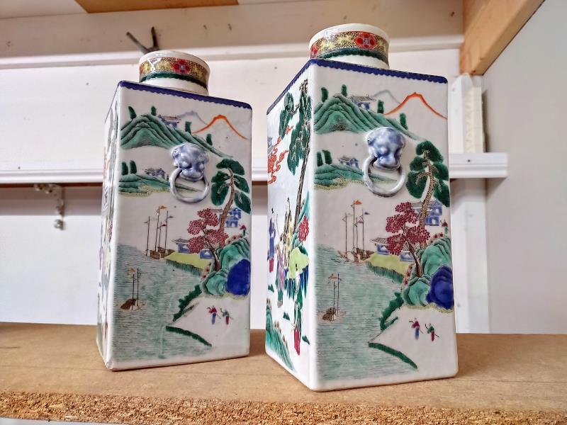 A pair of late 18th/early 19th century Chinese square vases. 12.75cm x 12.75cm x Height 30cm - Image 2 of 11