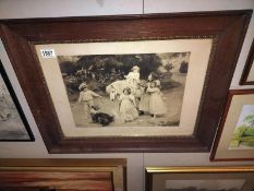 A 19th/20th century framed sepia print 'Golden hours' of children with horse (64cm x 52cm) COLLECT