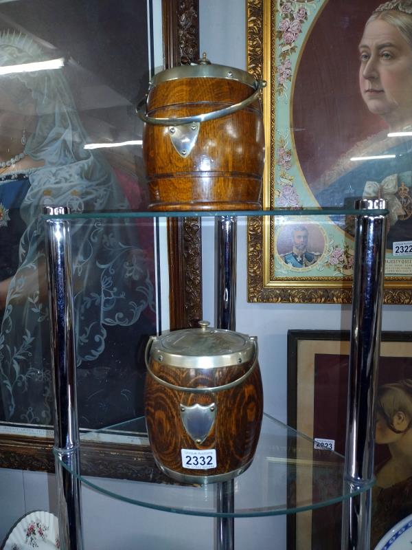 Two 1930's Oak biscuit barrels