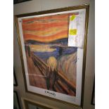A large framed print The Scream by E. Munch. 62cm x 81cm. COLLECT ONLY