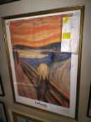 A large framed print The Scream by E. Munch. 62cm x 81cm. COLLECT ONLY