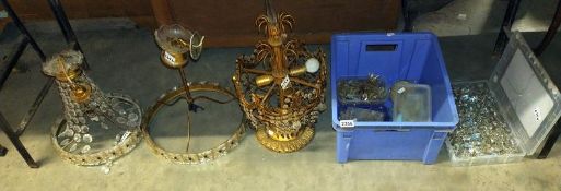 Three vintage chandeliers and parts for spares or restoration, COLLECT ONLY.