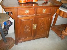 A mahogany Chinese cabinet with drawers, 90 x 43 x 81 cm high, side 85 cm high, COLLECT ONLY.