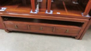 A mahogany coffee table with three drawers, 127 x 51 x 46 cm high, COLLECT ONLY.