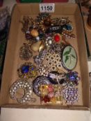 A good selection of Vintage costume jewellery brooches. (Some with missing stones)