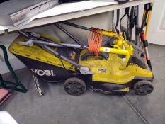 An electric Ryobi rotary lawnmower with catcher. COLLECT ONLY.