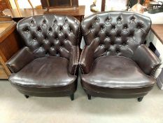 A pair of leather library armchairs. COLLECT ONLY.