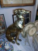 A large brass dog ornament of a greyhound. Height 56cm COLLECT ONLY.