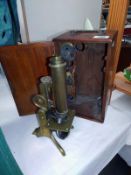 A cased brass microscope, COLLECT ONLY