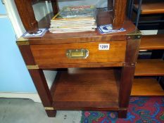 A brass bound mahogany side/tea table with draw. 46cm x 46cm x 51cm