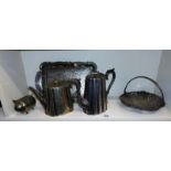 Silver plated tea/coffee pots, trays and pig moneybox