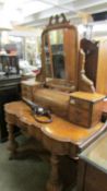A Victorian blonde mahogany Duchy style dressing table, 120 x 53 x 173 cm high, COLLECT ONLY.