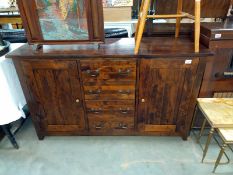 Dark Wood stained kitchen unit with two cupboards and four drawers. 140cm x 45cm x height 81cm.