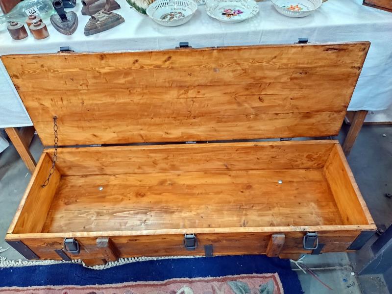A vintage pine tool storage box 121cm x 41cm x height 35cm, COLLECT ONLY. - Image 2 of 3