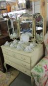 A classical design white dressing table with triple mirror back, 83 x 50 x 78 cm, total height 140.