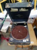 A Columbia no 109 wind up picnic gramophone spring etc