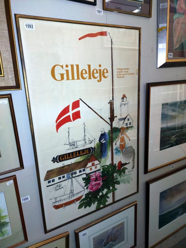 A large framed advertising poster print for Gilleleje, fishing hamlet, Denmark (64cm x 101cm) - Image 2 of 2