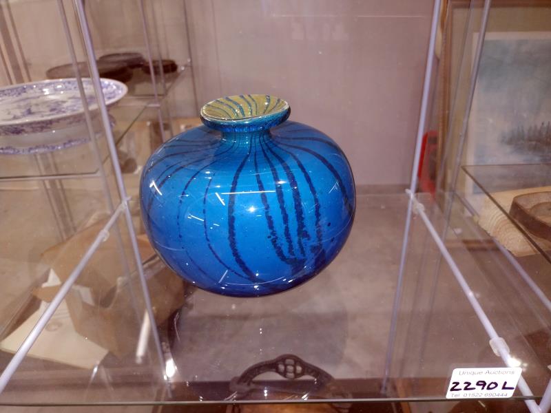 A large signed Mdina glass vase dated 1975. Diameter 18cm, Height 15.5 cm
