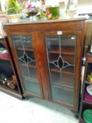 1930's display cabinet with locked glass doors. 89cm x 27cm x height 122cm. COLLECT ONLY.