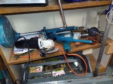 An angle grinder a hammer drill and two vintage hand drills. COLLECT ONLY.