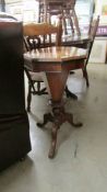 A Victorian octagon sewing table with inlaid chess board top, COLLECT ONLY.