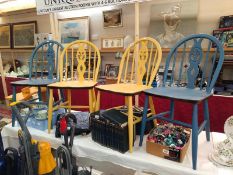 4 Ercol chairs, all painted, 2 blue and 2 lemon, COLLECT ONLY.