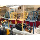 4 Ercol chairs, all painted, 2 blue and 2 lemon, COLLECT ONLY.