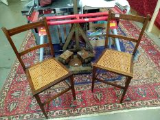 A pair of inlaid bedroom chairs with bergere seats. COLLECT ONLY.