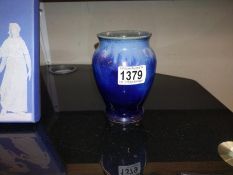 A Grantham Co-Operative Society Ltd Diamond Jubilee year 1872-1932 Splash blue glazed vase. Height