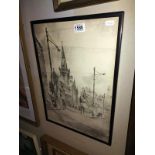 An early 20th century black & white print of a Church on a street corner (35cm x 49cm) COLLECT