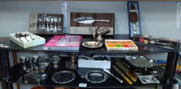 A good selection of vintage chrome & silver plate including WMF, leaf bowl (2 shelves)