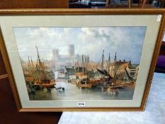 A gilt frame of 19th Century Brayford Pool and Lincoln Cathedral 64cm x 49cm.