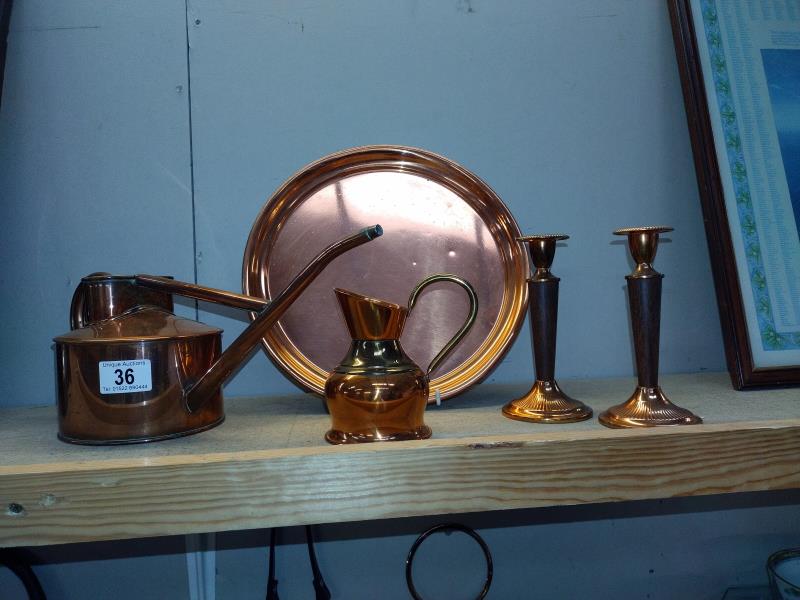 A selection of copper including tray & Haws watering can