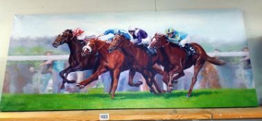 A large print of race horses by Roger Heaton (122cm x 51cm) COLLECT ONLY.
