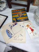 Three 1965 Satirical watercolours, vintage risque valentine card and Jane on the sawdust trail comic
