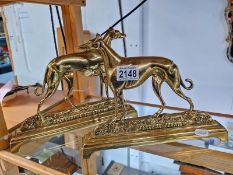 A pair of Victorian brass Greyhound fireside/ door stops titles Fardon Ferry & Col North Fullerton